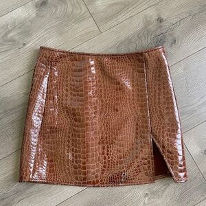 Brown Crocodile-Embossed Skirt